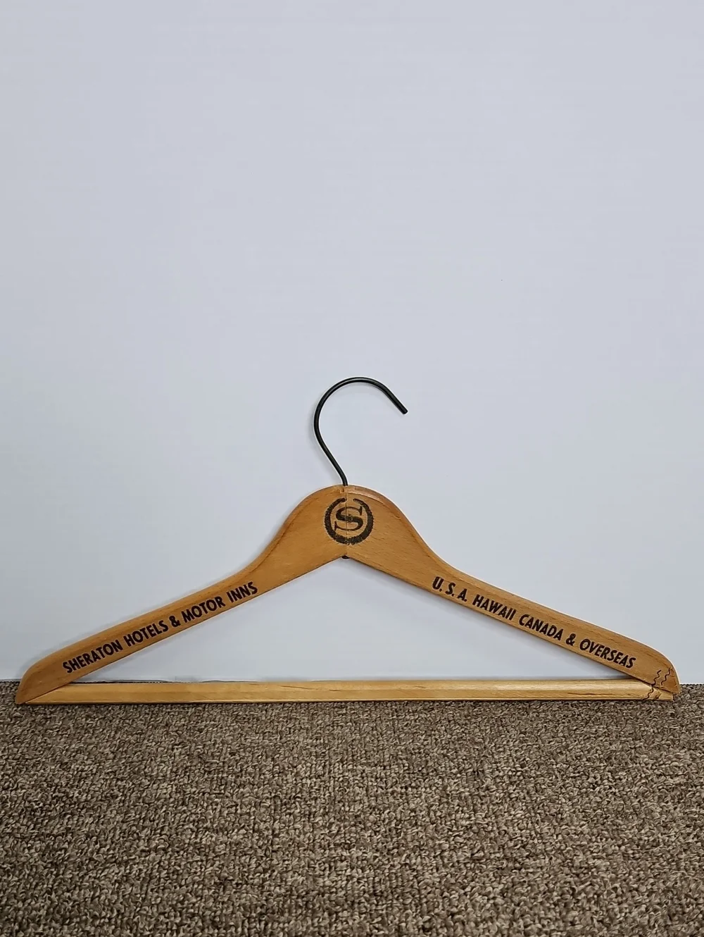 Vintage Sheraton Hotels & Motor Inns Logo Wooden Hanger in Natural Wood